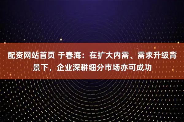 配资网站首页 于春海：在扩大内需、需求升级背景下，企业深耕细分市场亦可成功